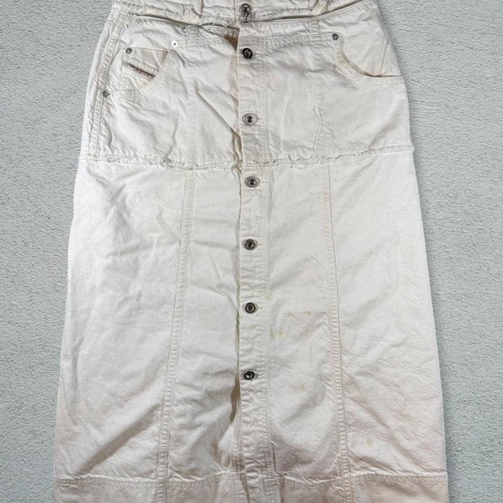 Vintage Diesel 2-in-1 Convertible Skirt Pants Ecru Cotton Linen Denim Size 29